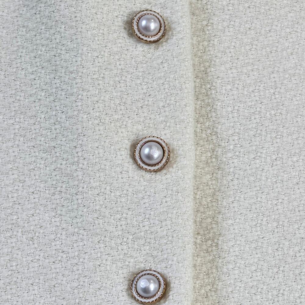 ​o.p.t Cream Wool Blend Pearl Button Puff Sleeve Mini Dress Size 4 Ivory Tweed - Picture 6 of 15